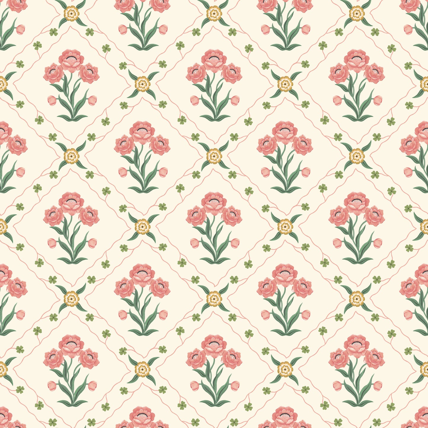 Summer Gray Tapete - Florales Gitter - Rose