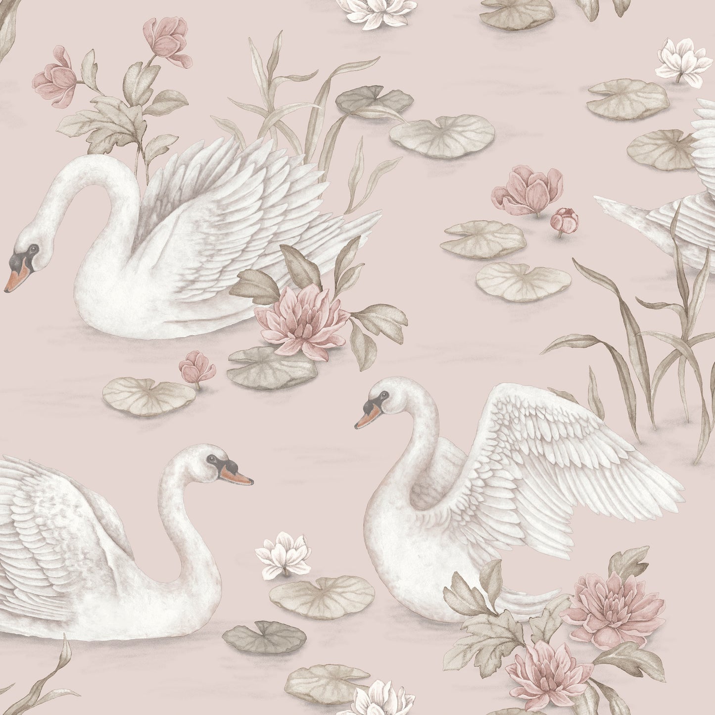 Kinderzimmer- und Kinder-Tapete - Lily Swan - Pink & Weiß