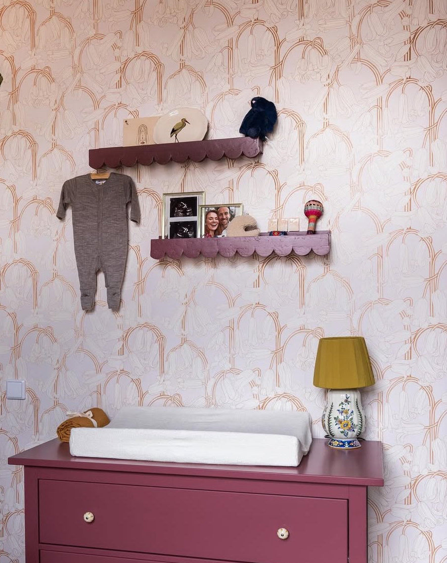 Summer Gray Wallpaper - Bluebells - Pink & Cream