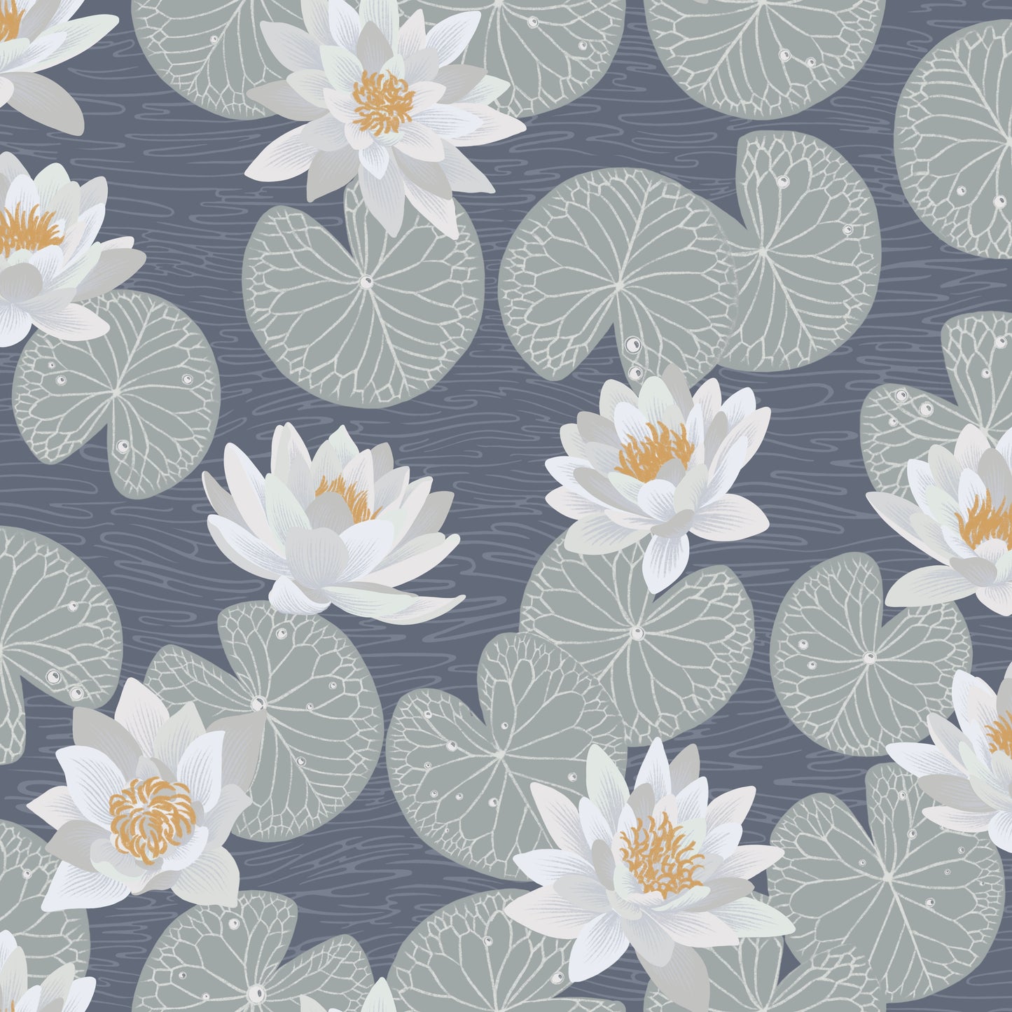 Summer Gray Tapete - Seerosen - Blau