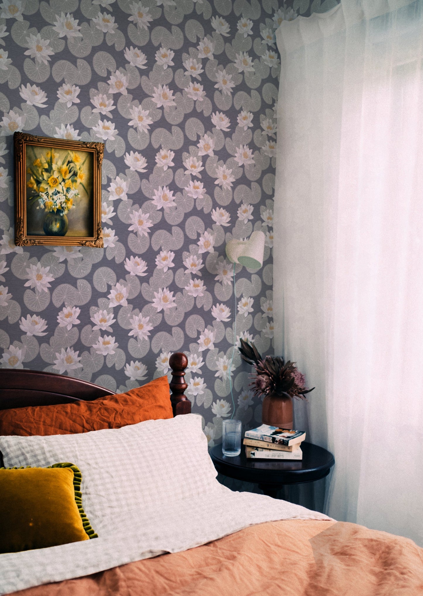 Summer Gray Tapete - Seerosen - Blau