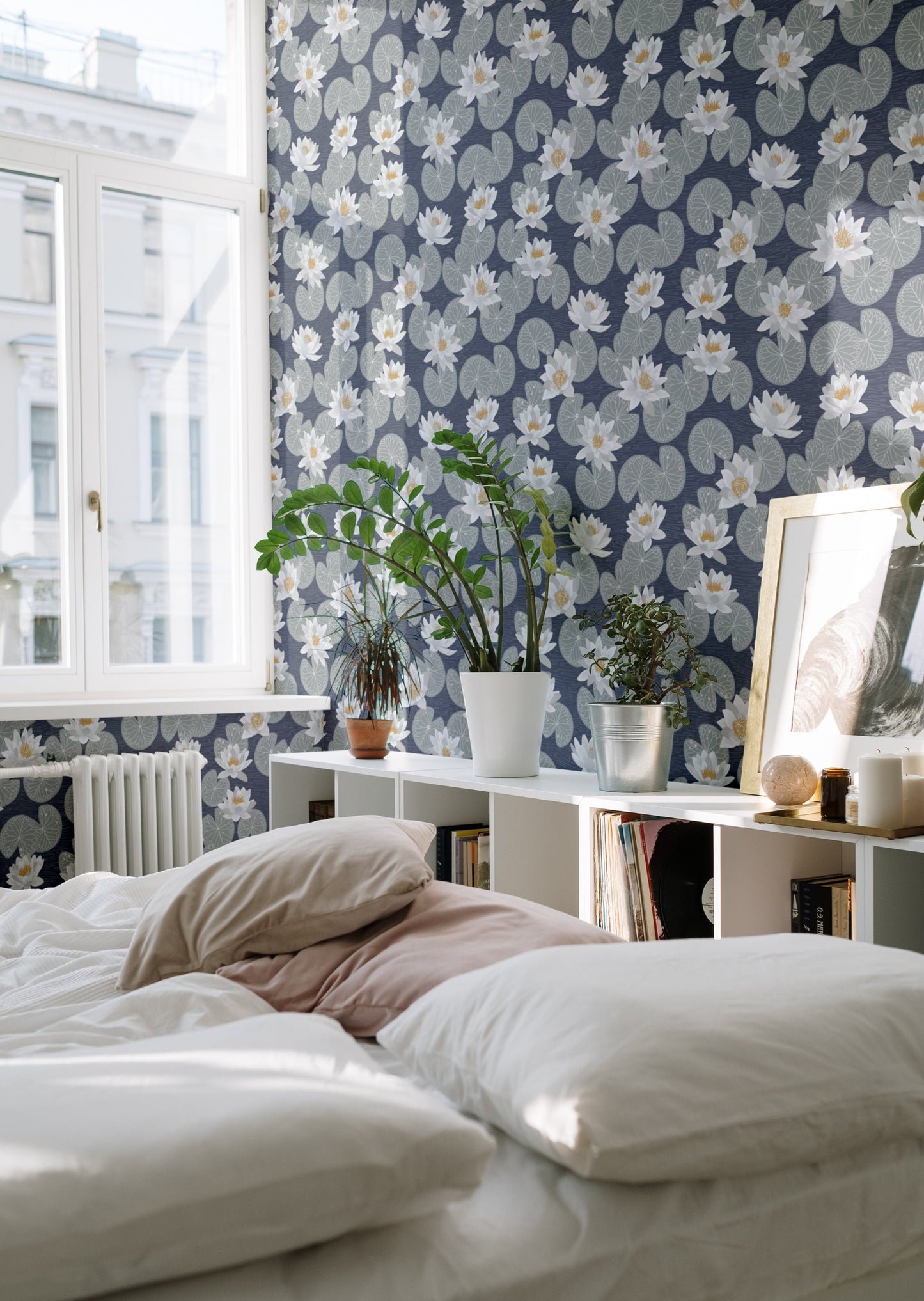 Summer Gray Tapete - Seerosen - Blau