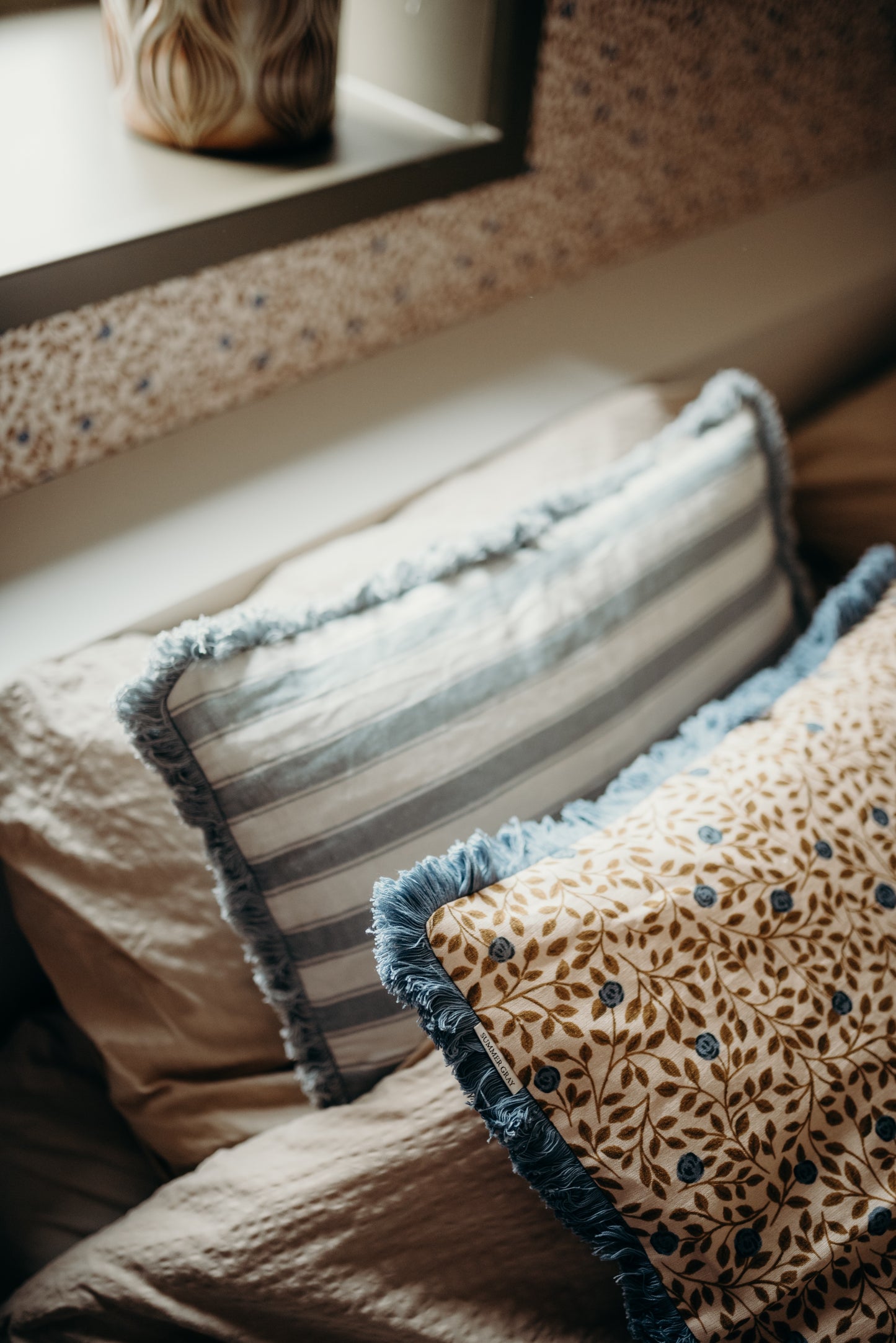 Linen Cushion Cover - Summer Gray - Stripes