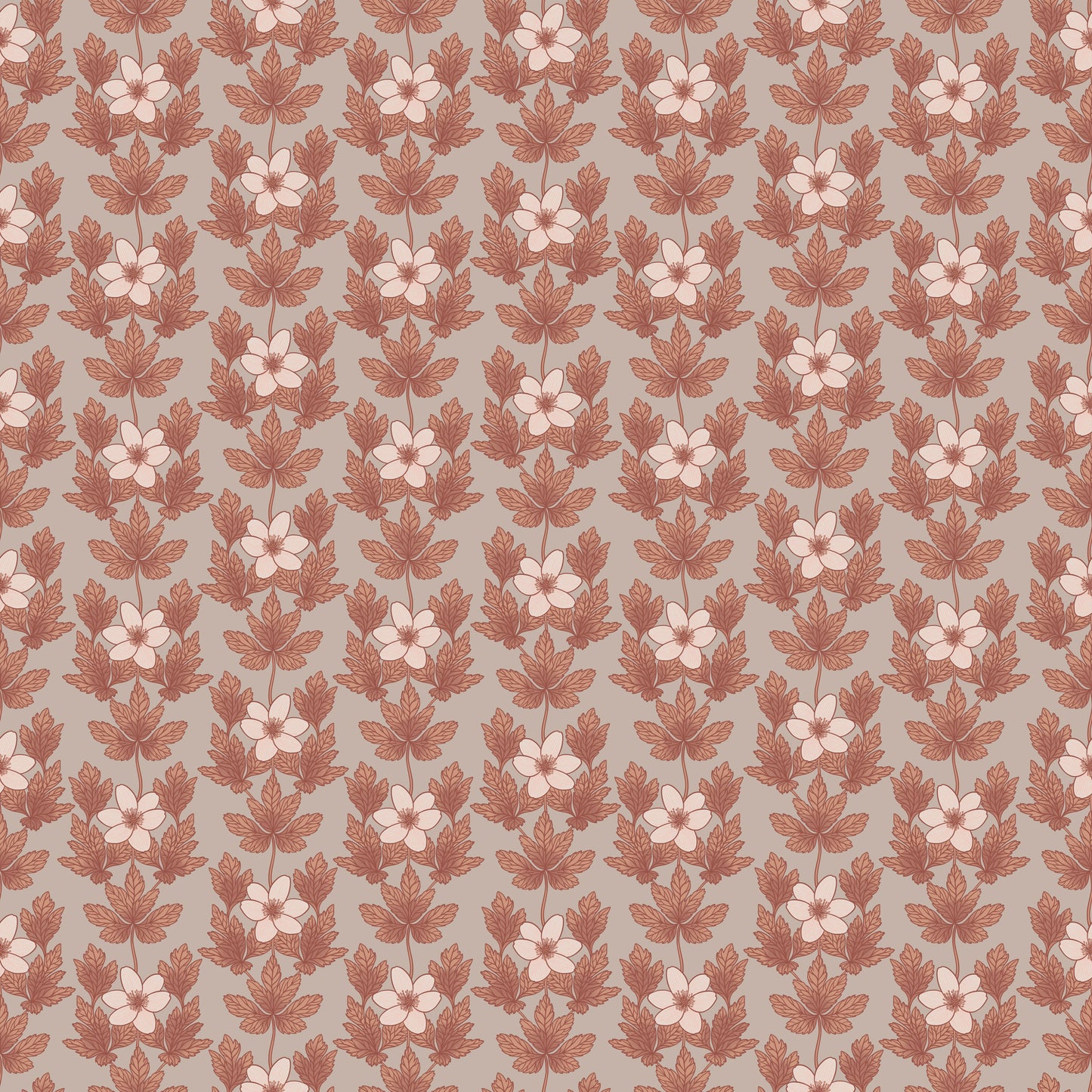 Summer Gray Tapete - Holz-Anemone - Kupfer