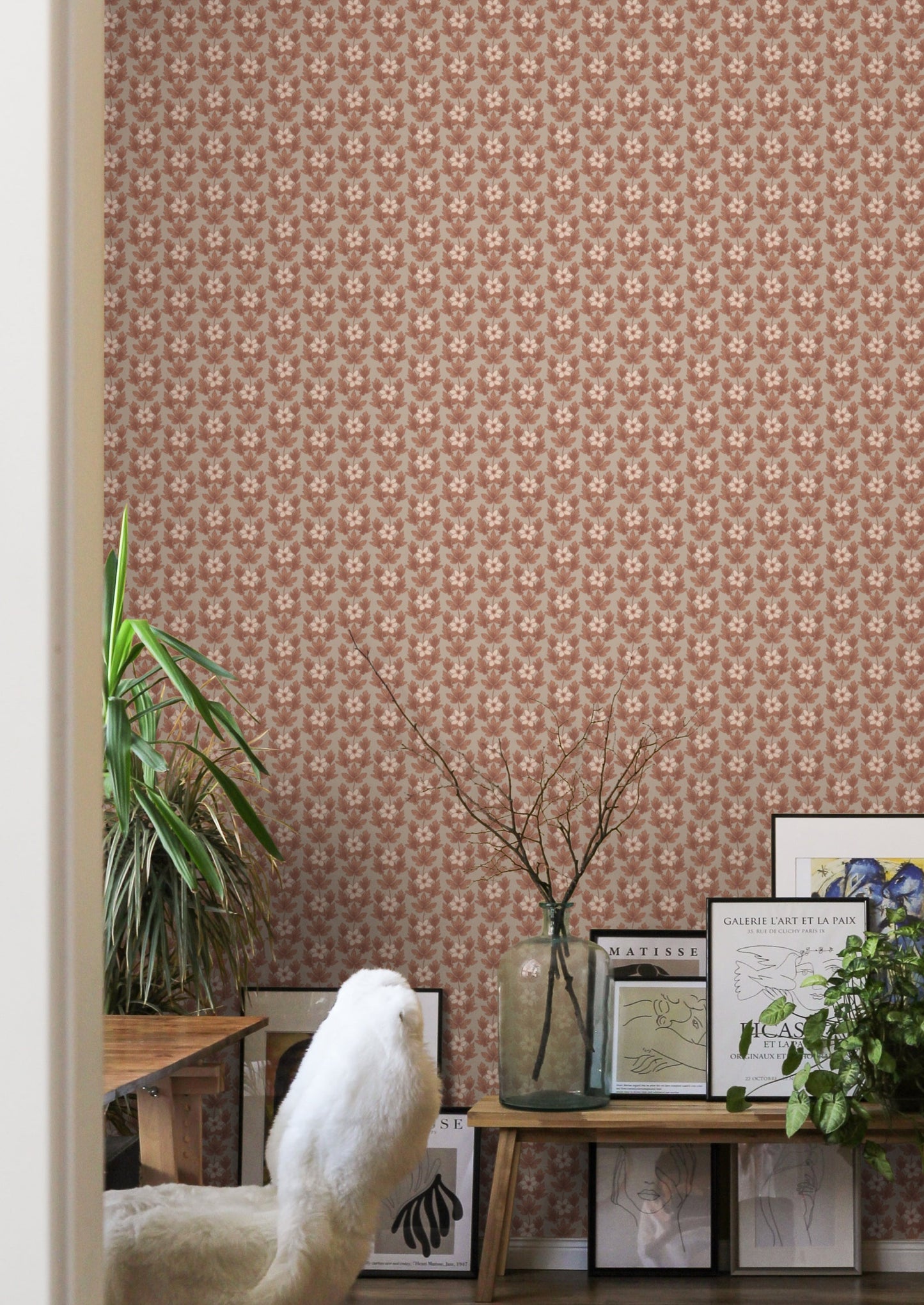 Summer Gray Tapete - Holz-Anemone - Kupfer