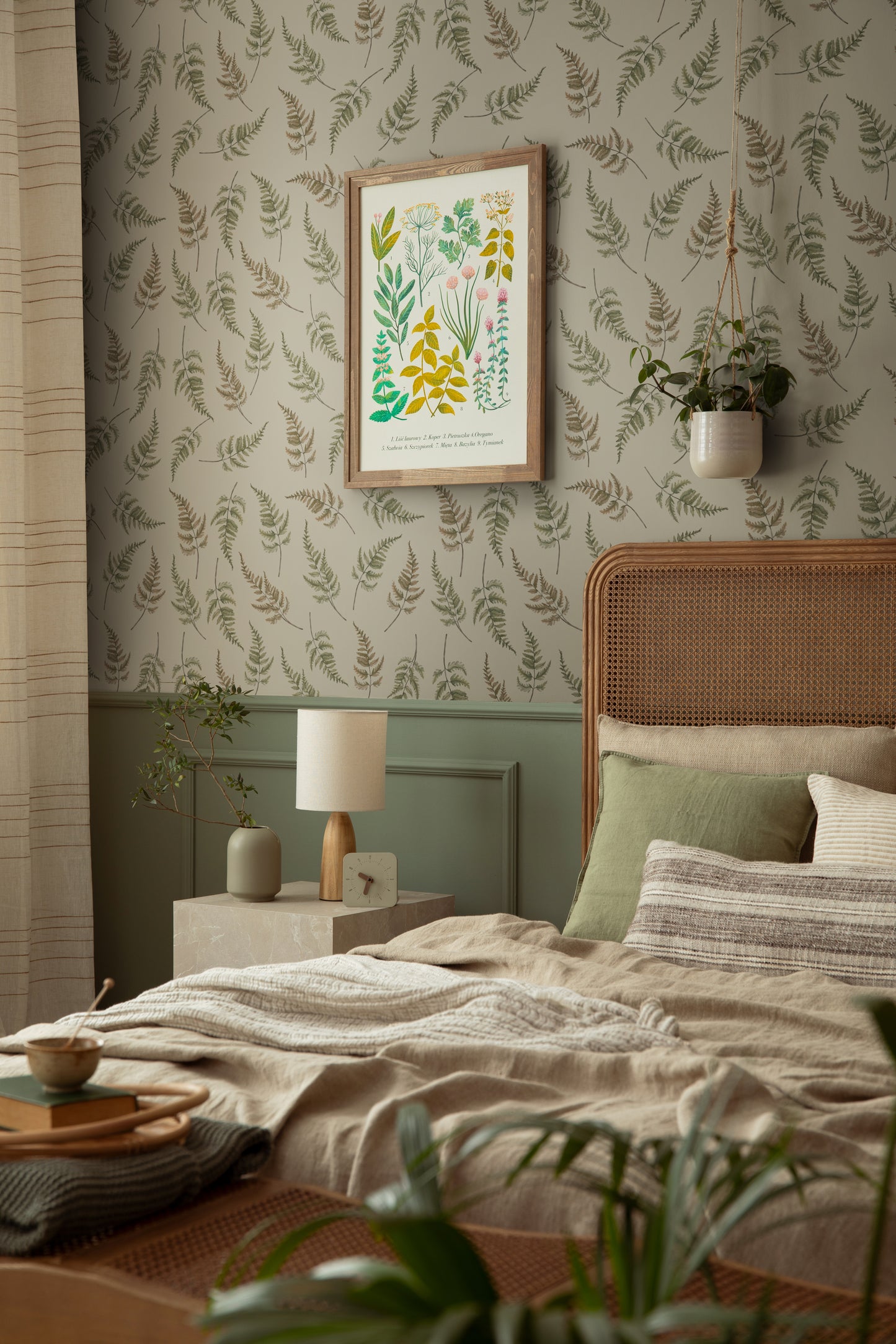 Summer Gray Tapete - Fallende Farne - Sanftes Beige