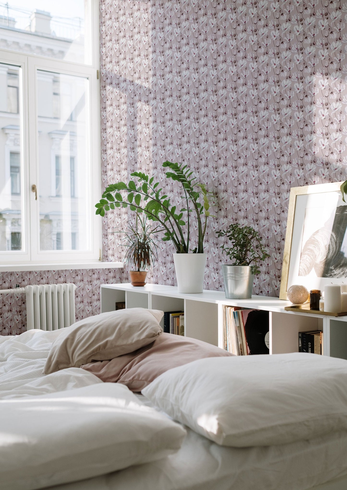 Summer Gray Behang - Daisies - Roze