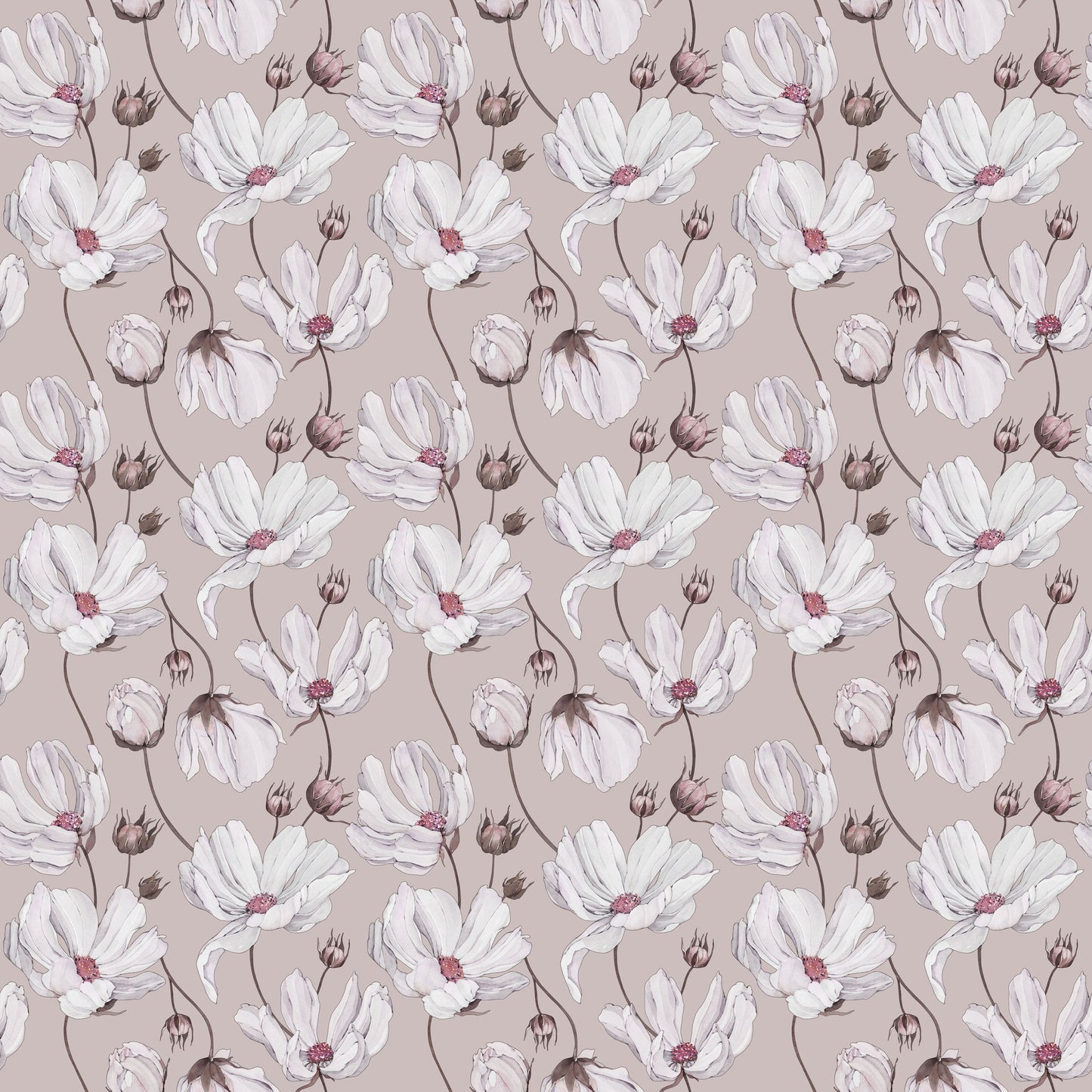 Summer Gray Behang - Daisies - Roze