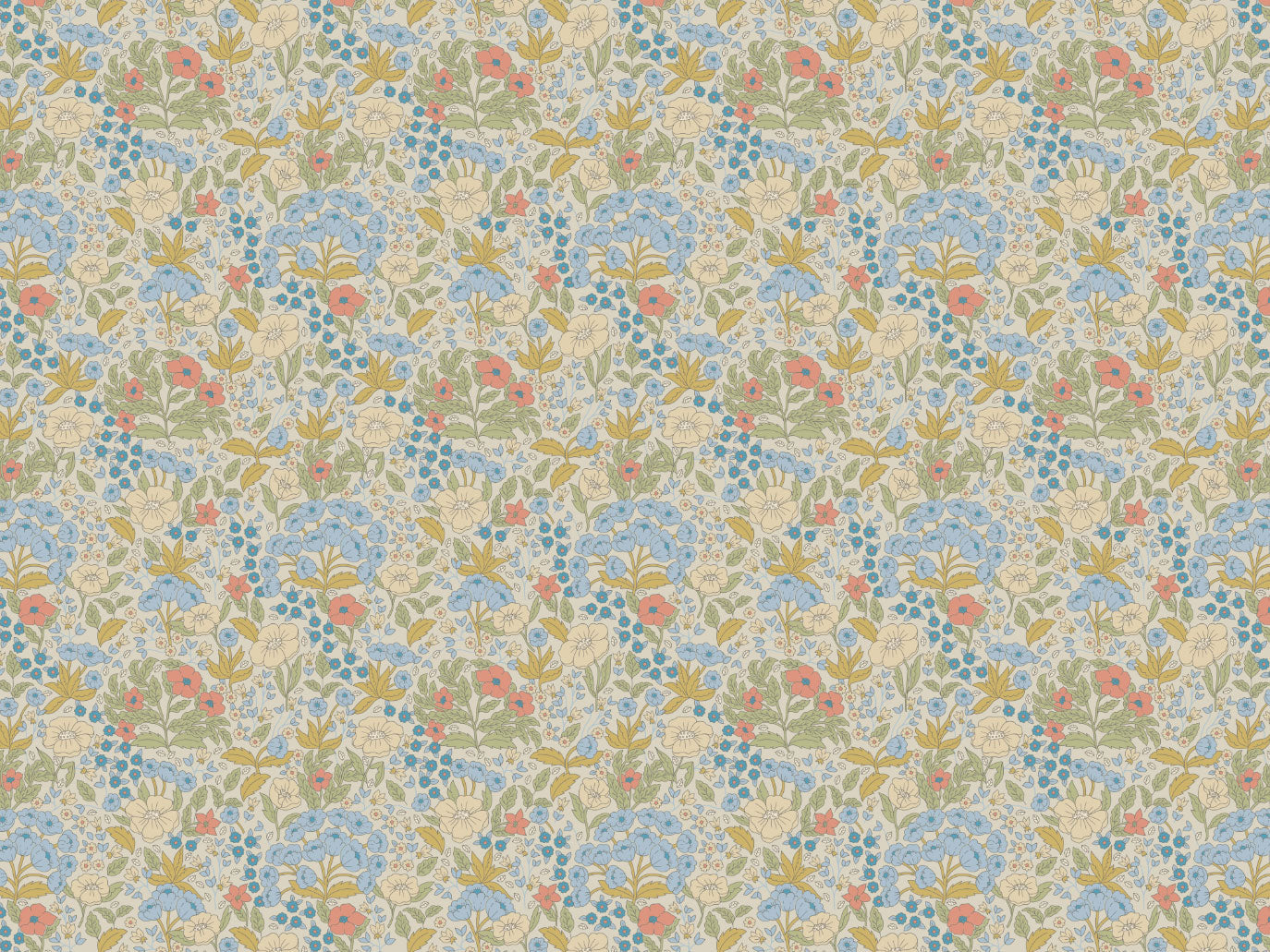 Summer Gray Behang - Doris - Blauw & Mosterd