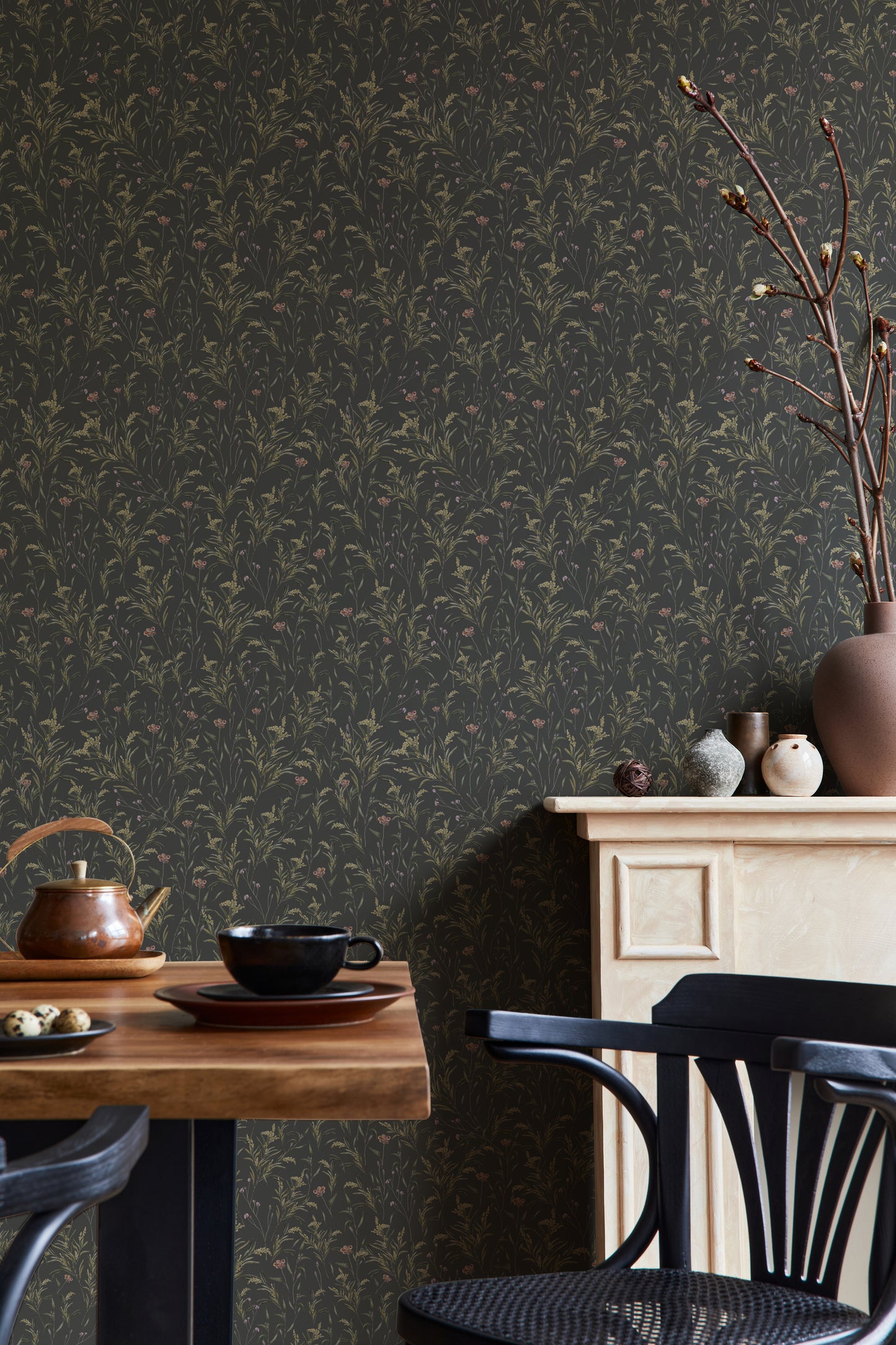 Summer Gray behang - Spring Meadow - Middernacht