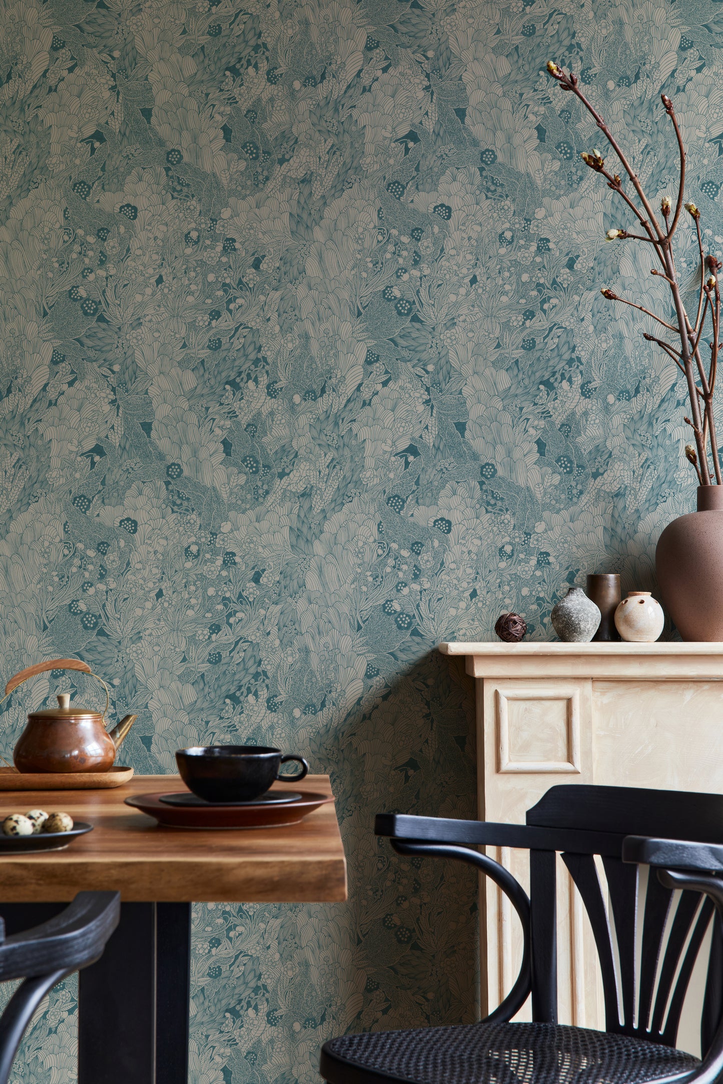 Summer Gray Tapete - Dickicht - Blau