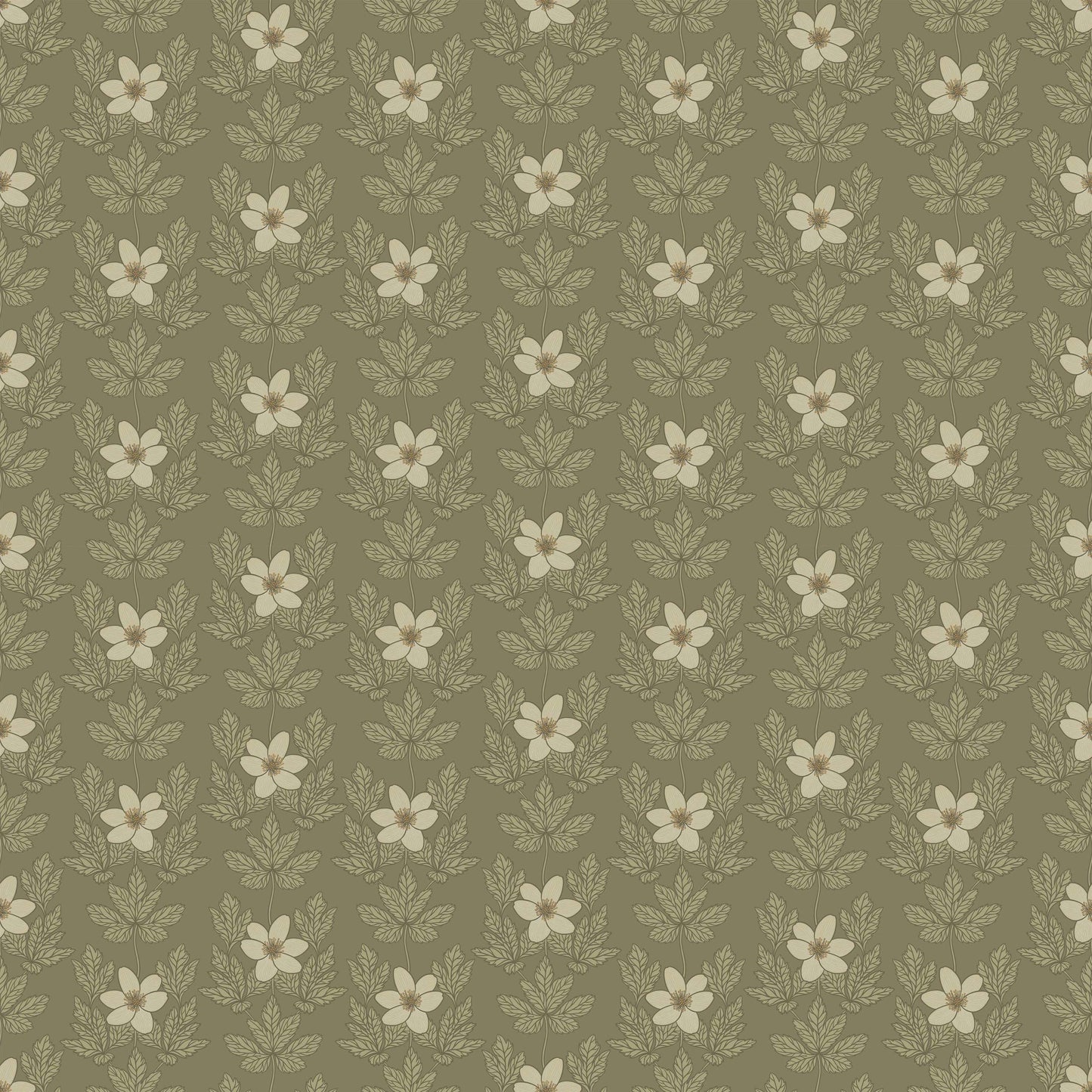 Summer Gray Behang - Wood Anemone - Groen