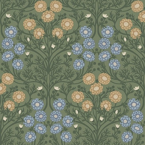 Bloemen behang - Bellis - donkergroen
