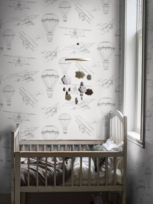 Kinderkamer Behang - Bon Voyage - Zwart & Wit