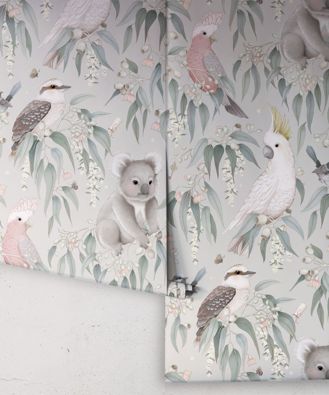Wandtapete für das Kinderzimmer - Bush Babies von Fleur Harris - Saltbush