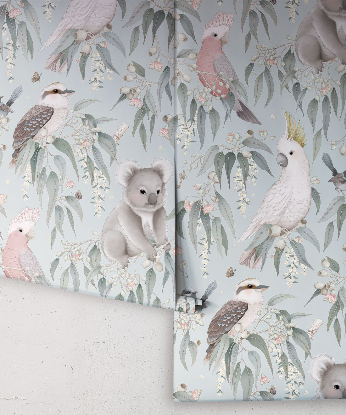 Wandtapete für das Kinderzimmer - Bush Babies von Fleur Harris - Sanftes Blau