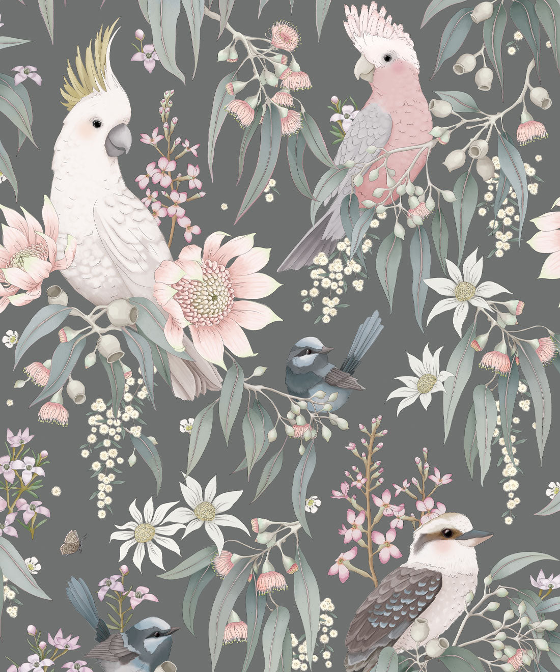 Wandtapete für das Kinderzimmer - Bush Melody von Fleur Harris - Gum Grey