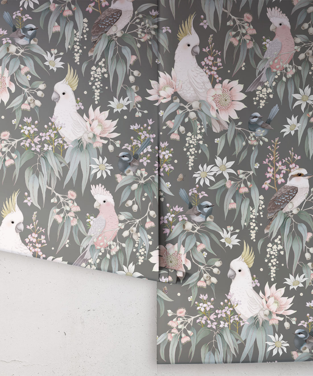 Wandtapete für das Kinderzimmer - Bush Melody von Fleur Harris - Gum Grey