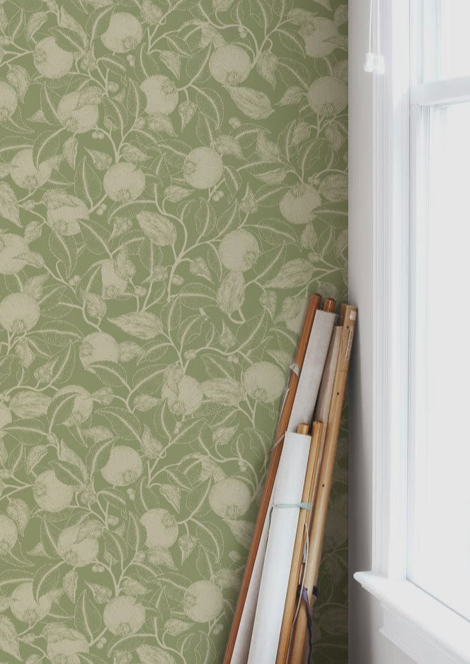 Summer Gray Wallpaper - Pomegranate - Apple Green