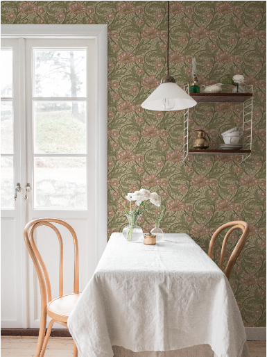 Midbec Tapete - Esther Garten - Grün, Pink & Beige