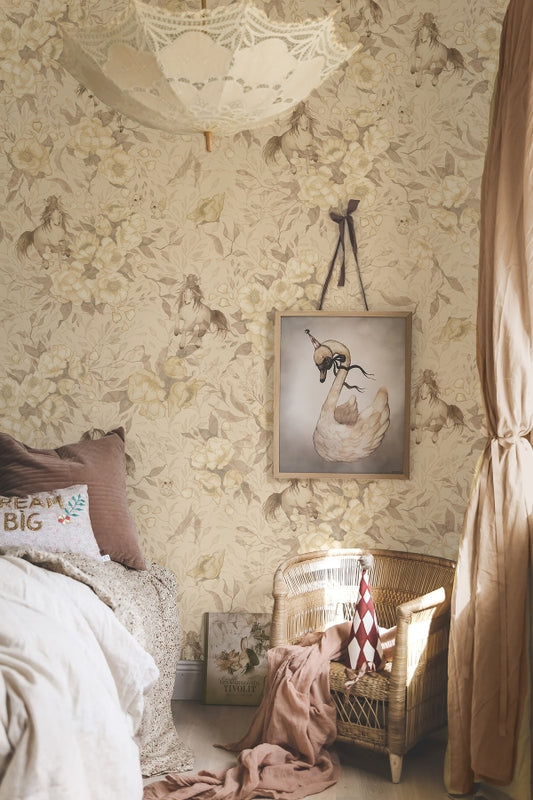 Kinderzimmer Tapete - Ponys für Hollie - Hellgelb