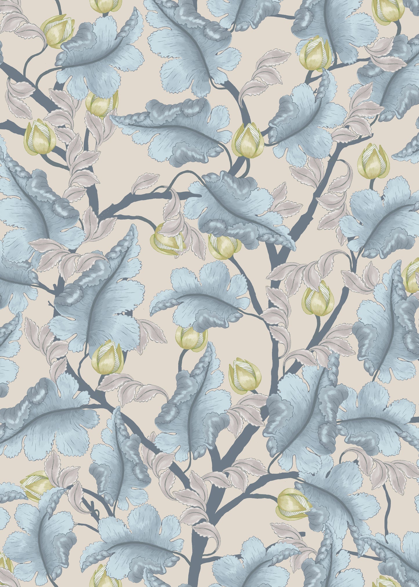 Blumen-Tapete - Ranunkel - Blau & Beige
