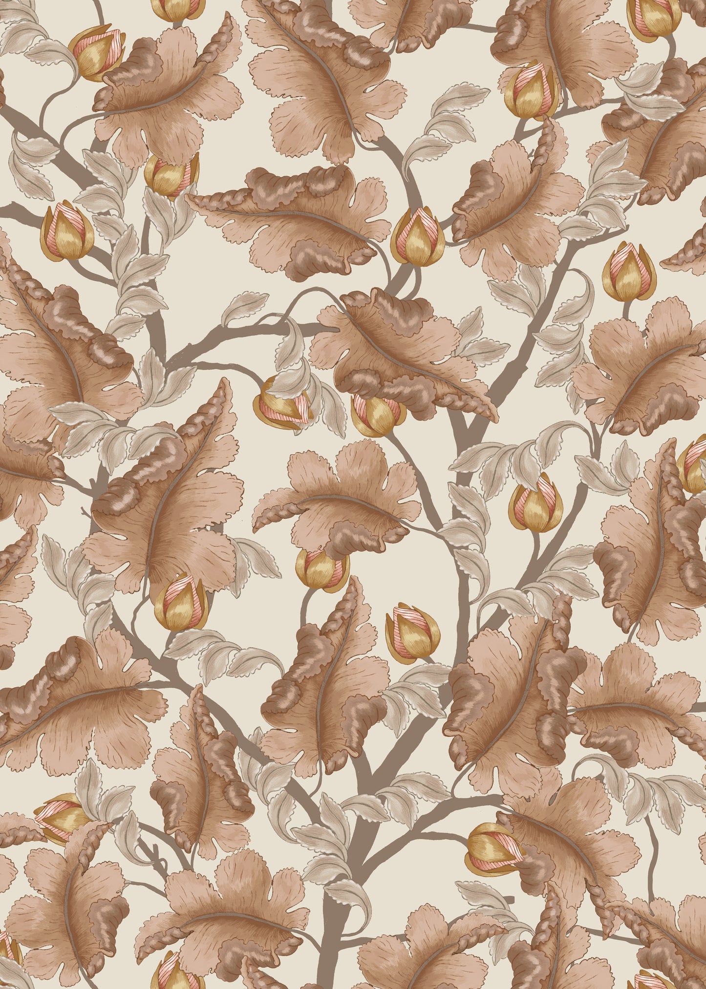 Blumen-Tapete - Ranunkel - Braun & Creme