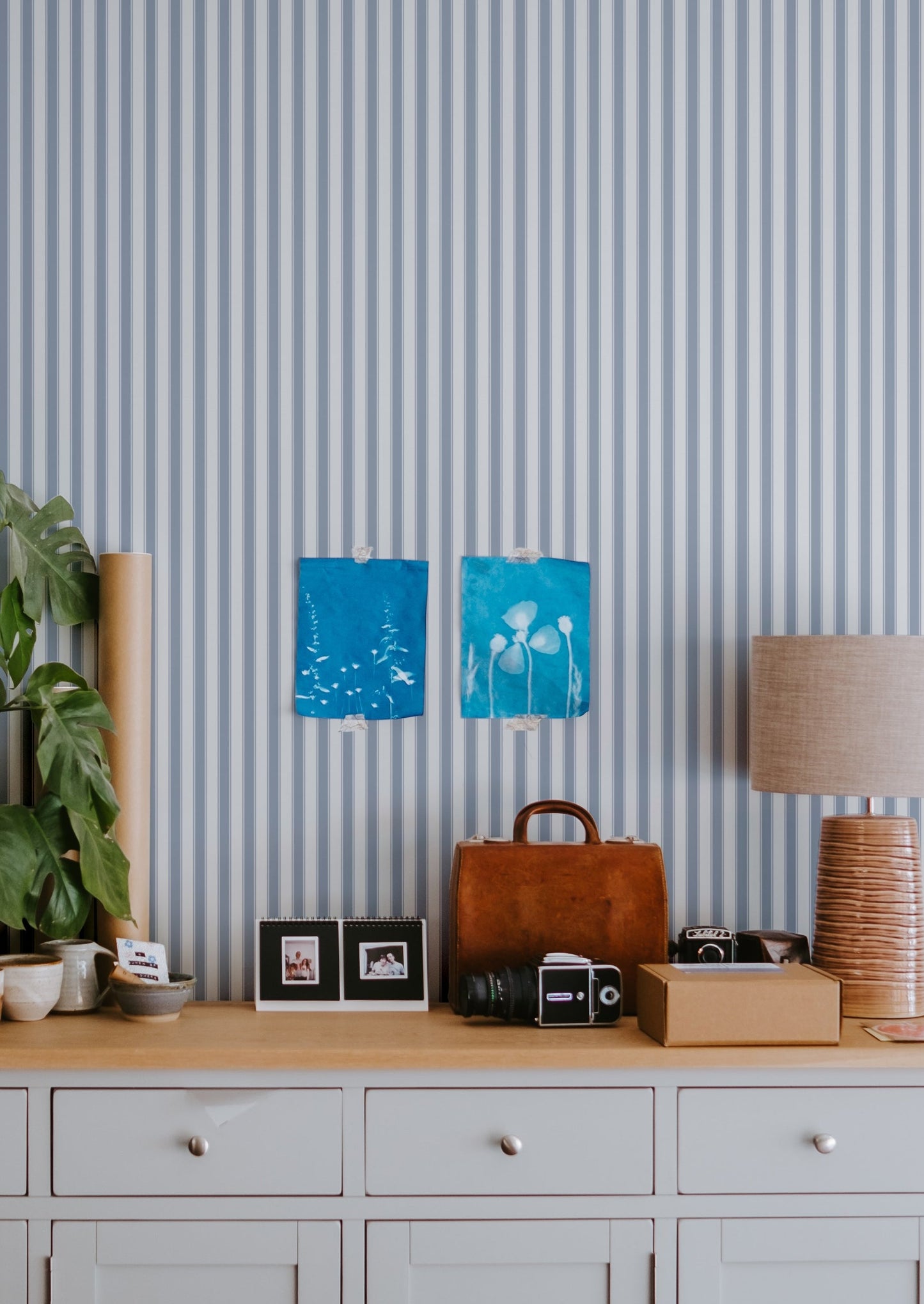 Behang Strepen - Frans - Blauw