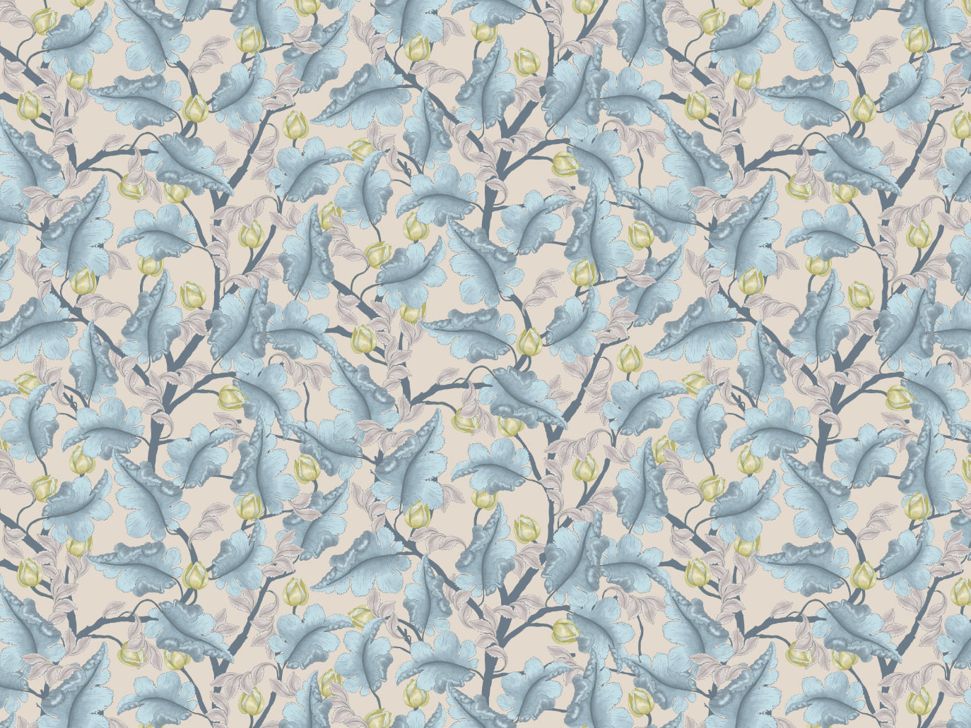 Blumen-Tapete - Ranunkel - Blau & Beige