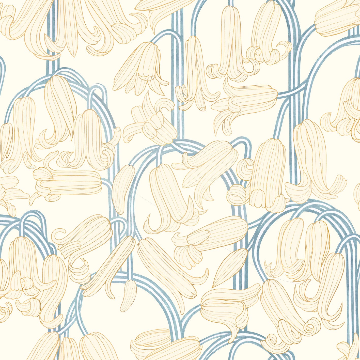 Summer Gray Tapete - Glockenblumen - Creme