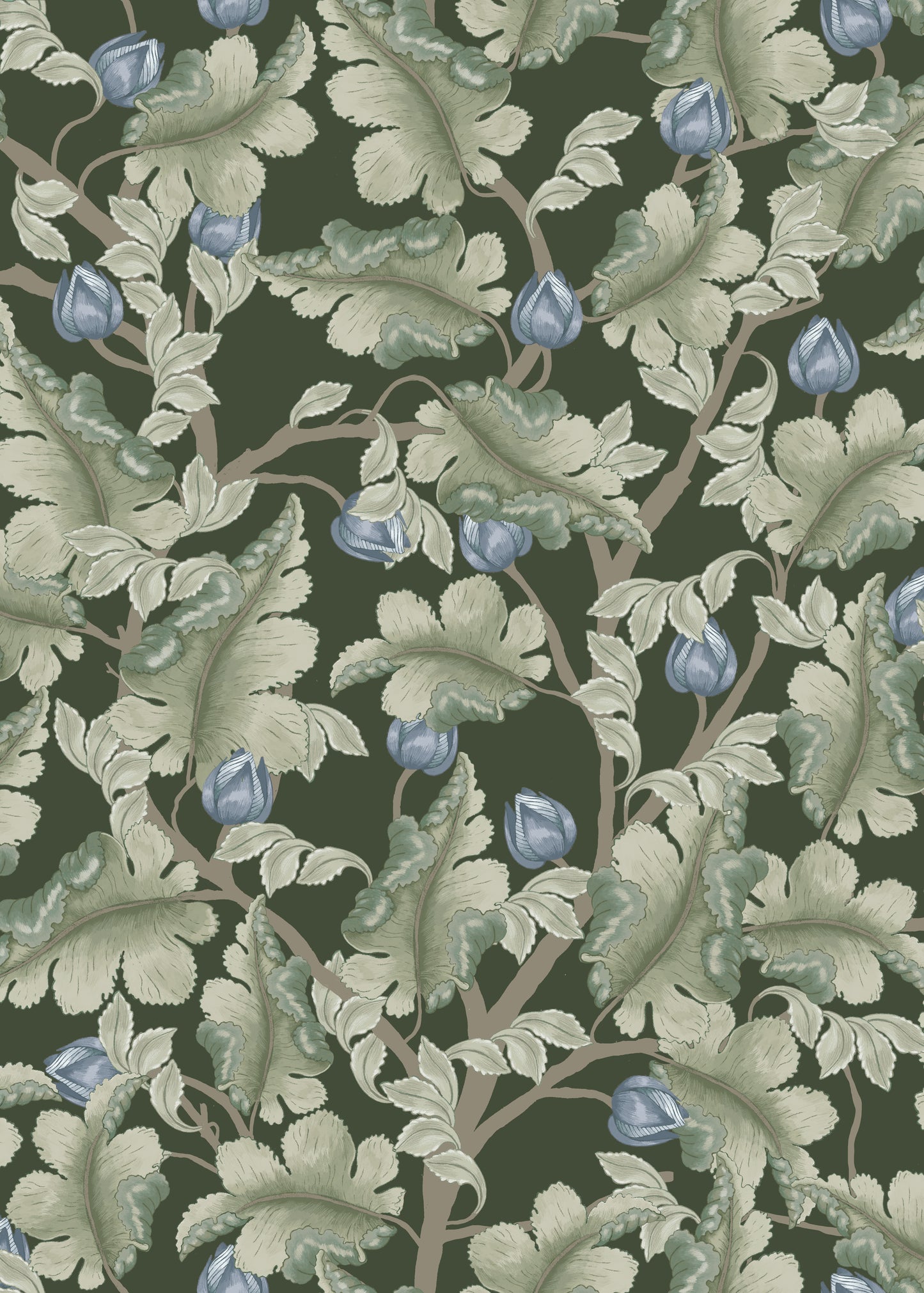 Bloemenbehang - Ranunculus - Groen & Blauw
