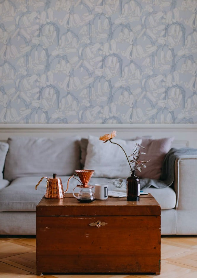 Bloemenbehang - Bluebells - Grijs