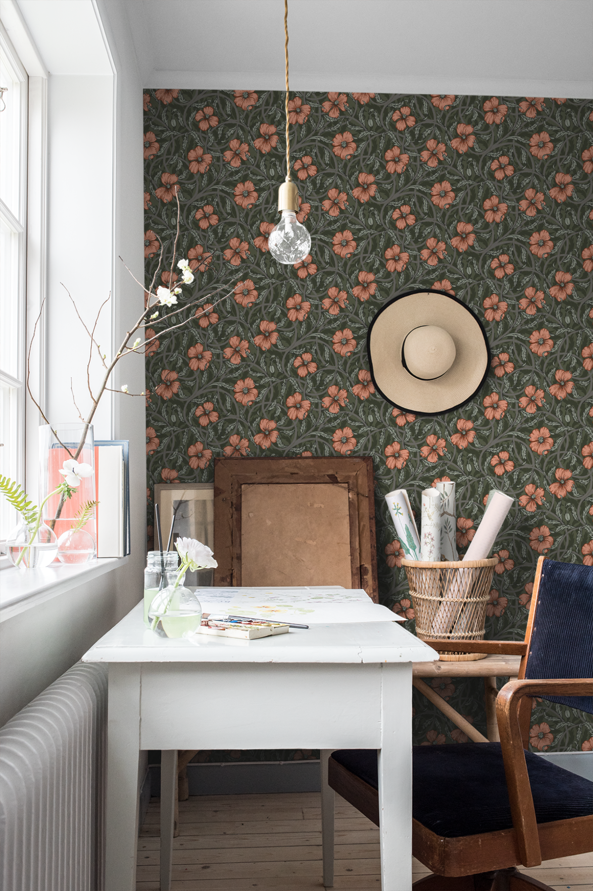 Midbec Wallpaper - Poppy - Green 28028