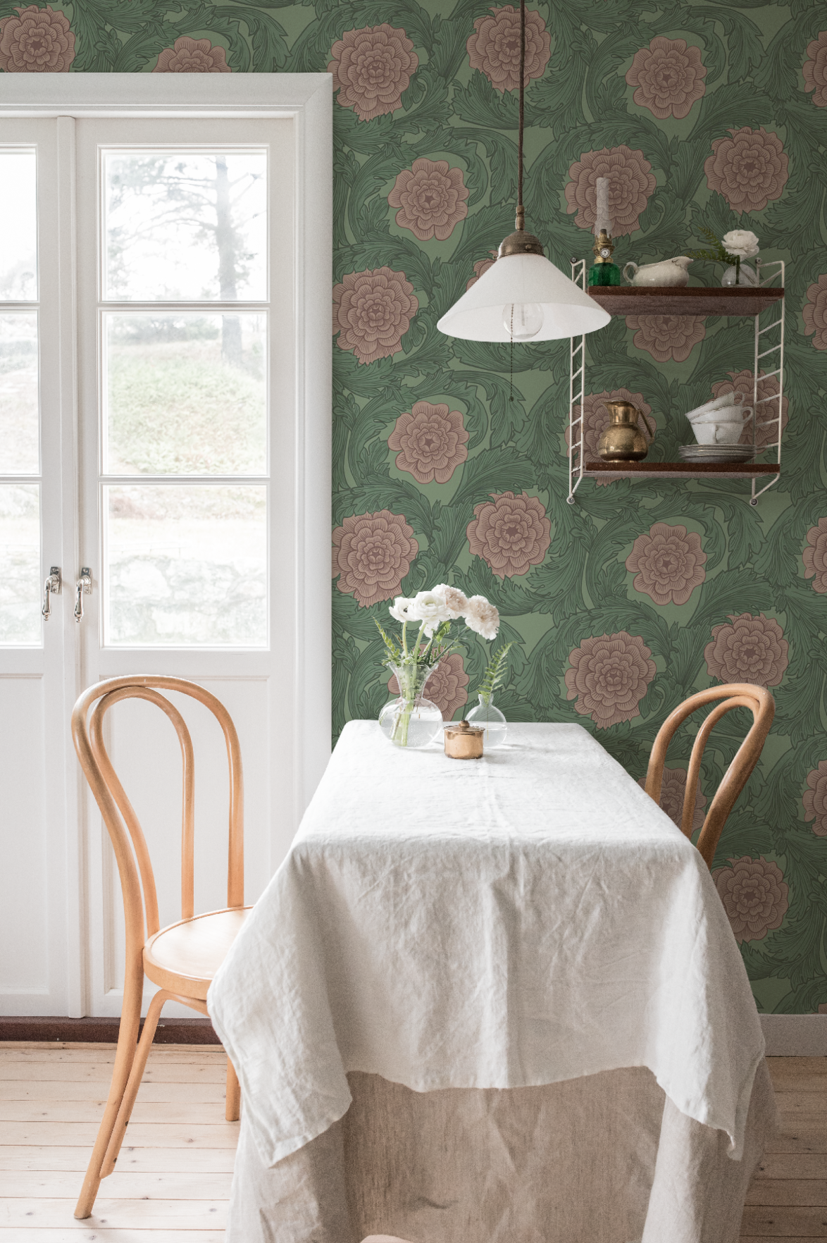 Midbec Tapete - Blumen & Blätter - Grün & Pink