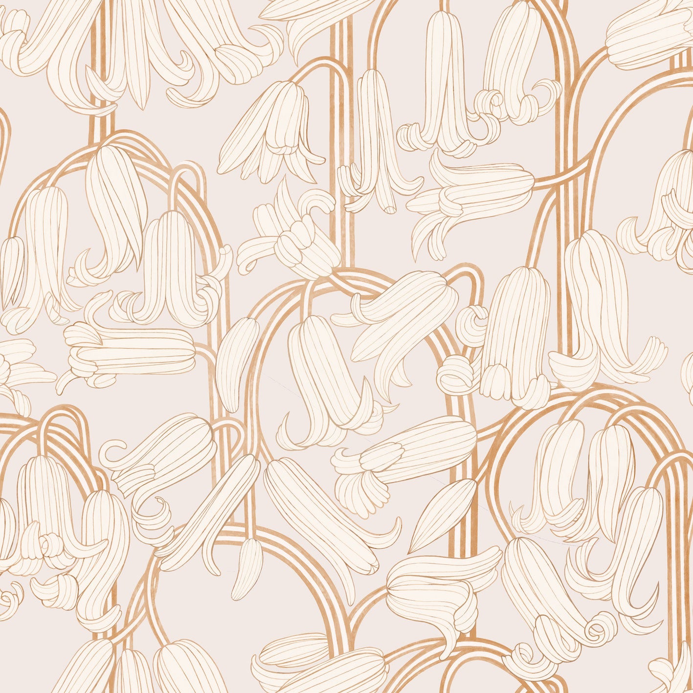 Summer Gray Wallpaper - Bluebells - Pink & Cream