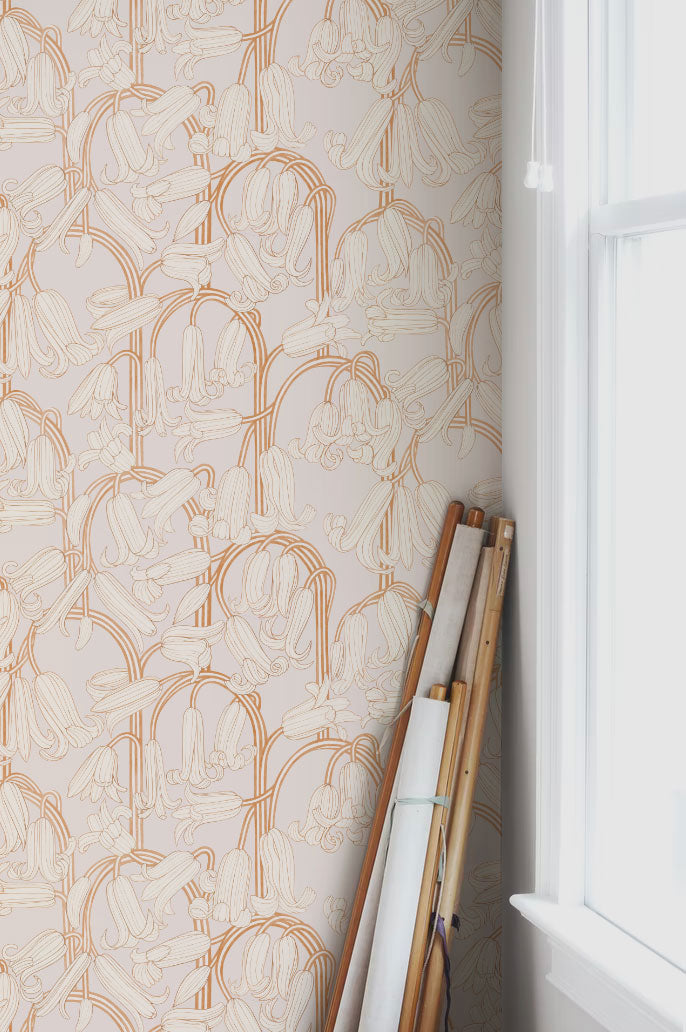 Summer Gray Wallpaper - Bluebells - Pink & Cream
