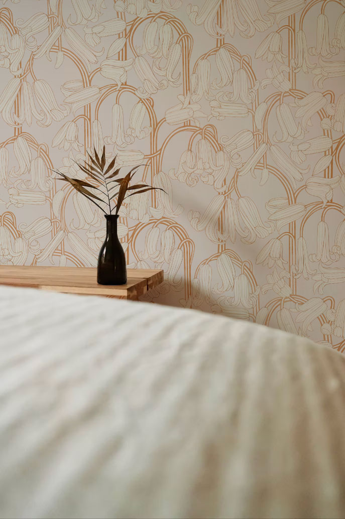 Summer Gray Wallpaper - Bluebells - Pink & Cream