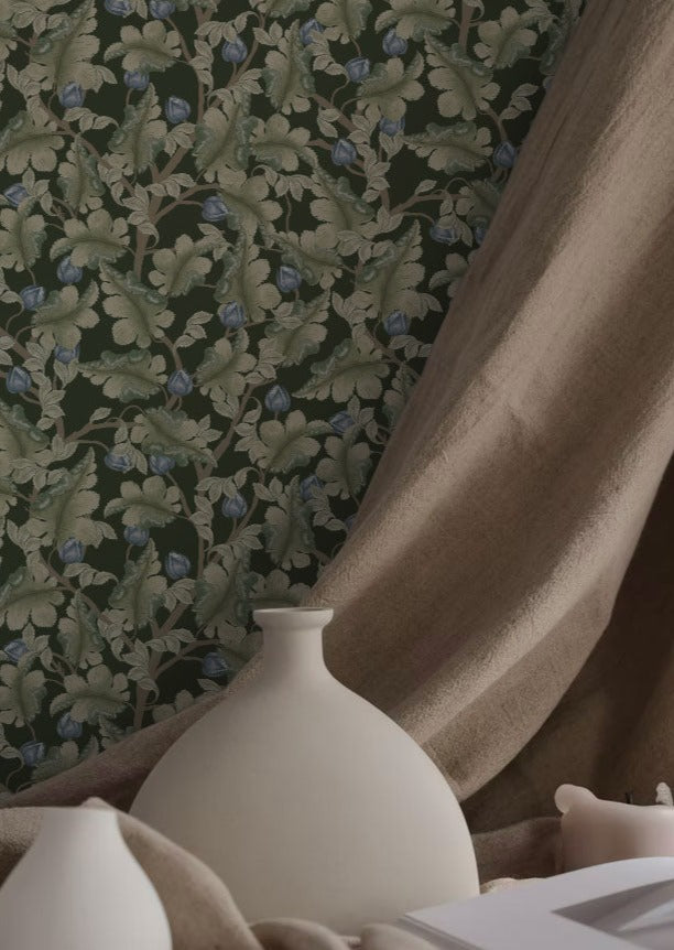 Bloemenbehang - Ranunculus - Groen & Blauw