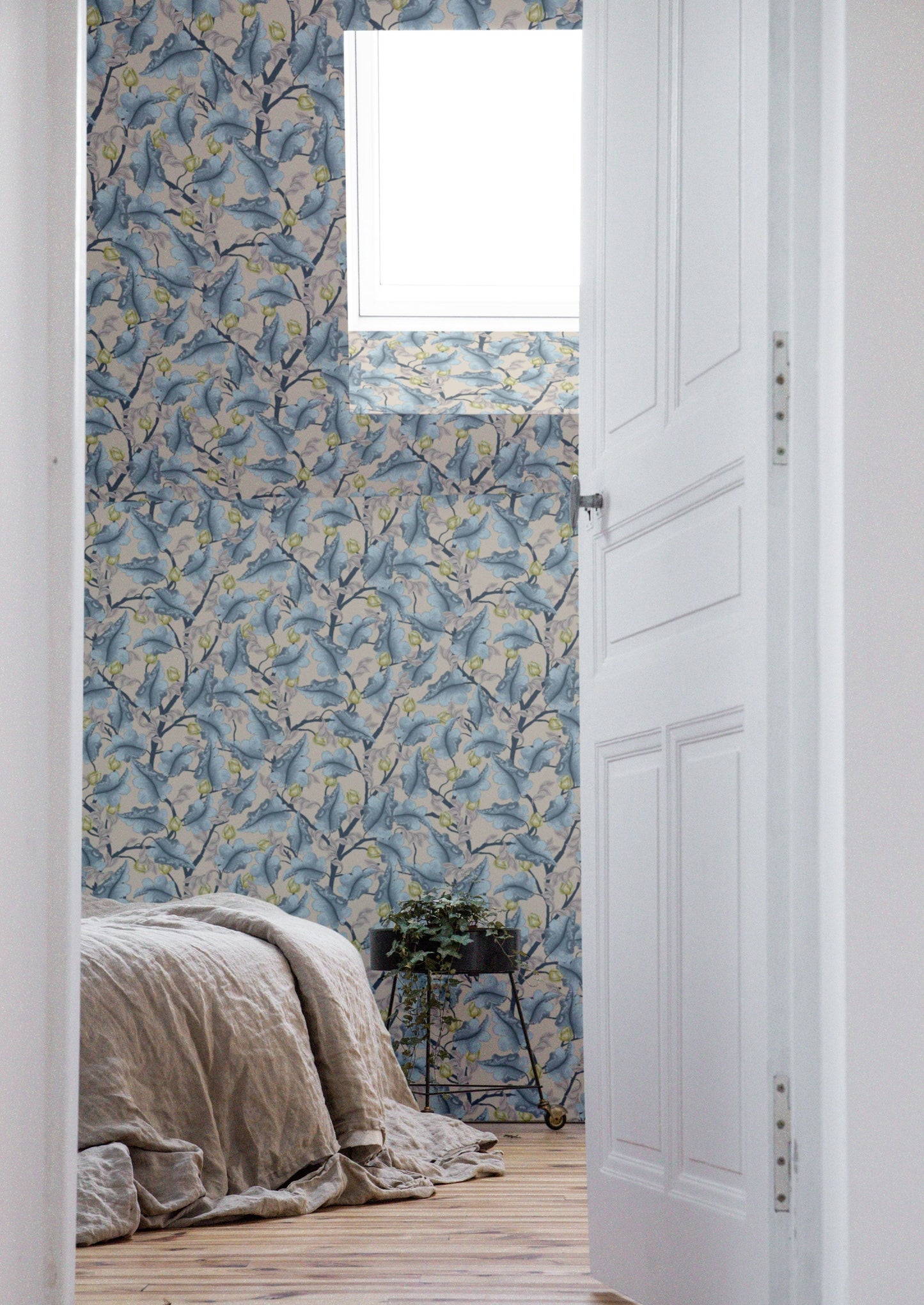 Blumen-Tapete - Ranunkel - Blau & Beige