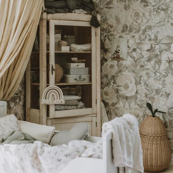 Kinderzimmer Tapete - Mohnblumen für Marlene - Sanftes Creme