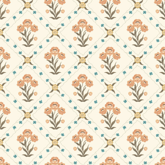Peel & Stick Tapete - Florales Gitter - Aprikose