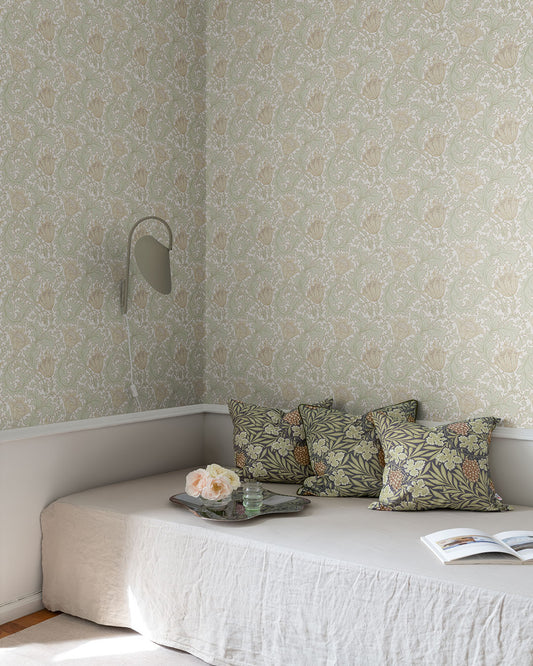 William Morris Wallpaper - Anemone - White and Peach