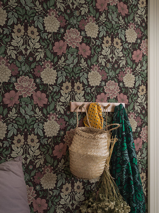 Borastapeter Behang - Dahlia Garden - Burgundy en Teal