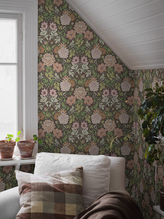 Borastapeter Wallpaper - Dahlia Garden 7693 - Brown & Green