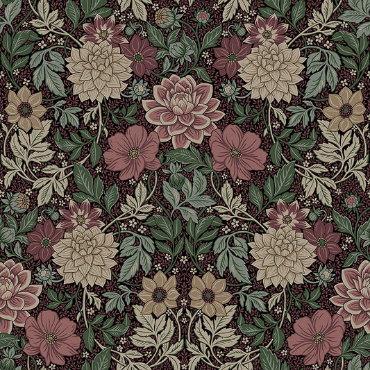 Borastapeter Behang - Dahlia Garden - Burgundy en Teal