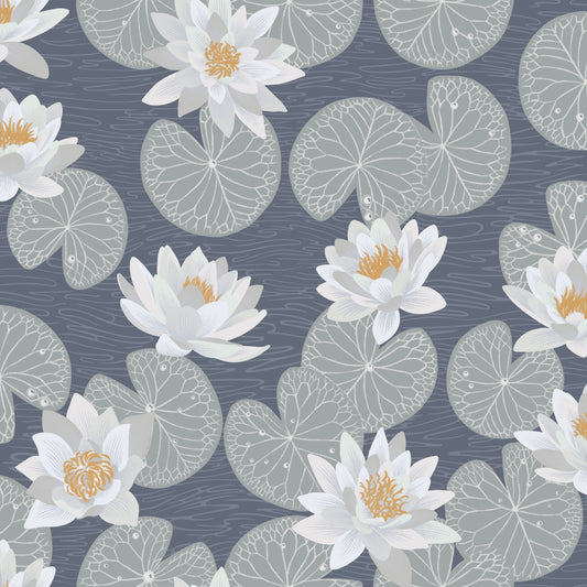 Summer Gray Tapete - Seerosen - Blau