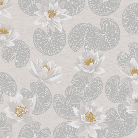 Summer Gray Tapete - Seerosen - Grau