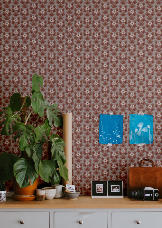 Summer Gray Behang - Wood Anemone - Copper