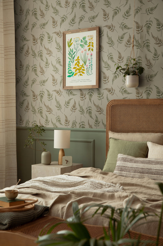Summer Gray Tapete - Fallende Farne - Sanftes Beige