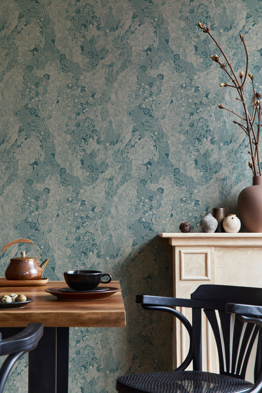 Summer Gray Tapete - Dickicht - Blau